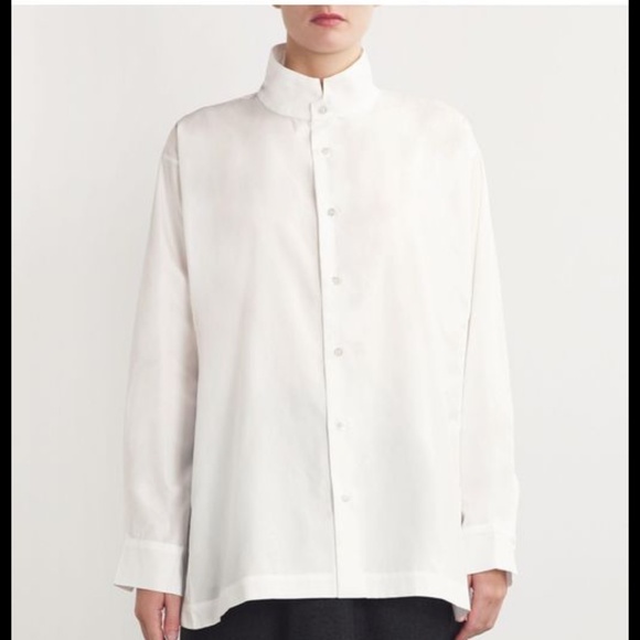 Eskander Cotton Poplin Sloped Shoulder Double Stand Collar Shirt| Size S - Picture 1 of 13